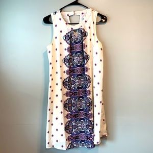 Knee length colorful dress.